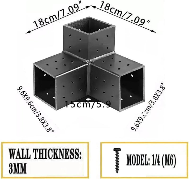 SSKFerier Pergola Brackets Kit 4x4 Woodworks DIY 3-Way Right Angle Corner Bracket for Extension Elevated Wood Stand, Pergola Corner Brackets 4x4 - Image 2
